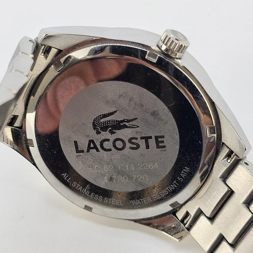 Lacoste Montreal Men Watch 44MM Black Dial Date Gray Bracelet Band 6